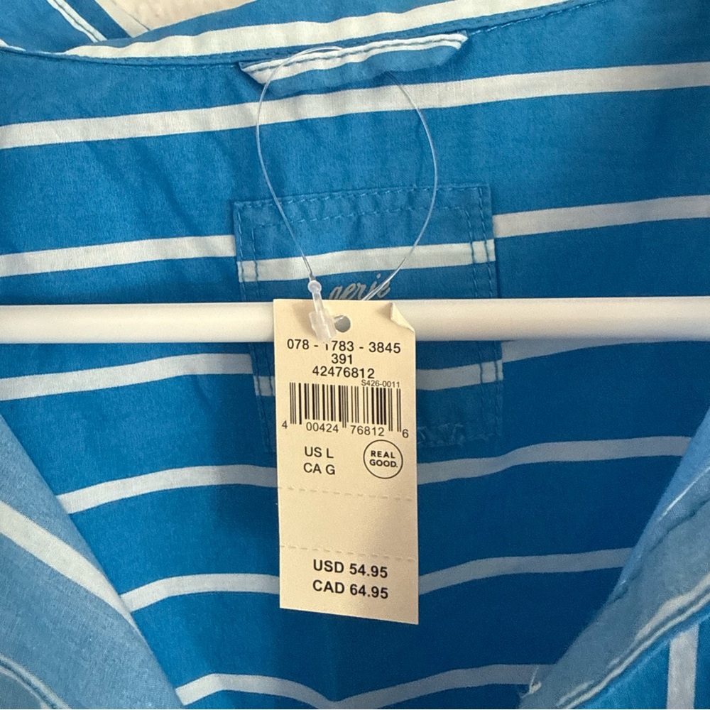 Aerie Good Day Button Down Shirt Size Large Blue White Striped Oversized Beach - Picture 2 of 6
